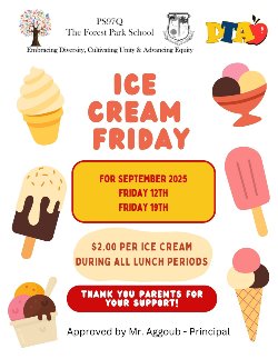 Yellow & White ice cream flyers that says Ice Cream Fridays